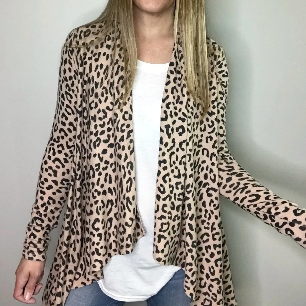 BOBEAU pink and black leopard print open front cardigan size XS - Picture 2 of 10